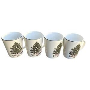 Gibson USA Stoneware NOEL MORNING 4 Coffee / Tea Cups Handles CHRISTMAS